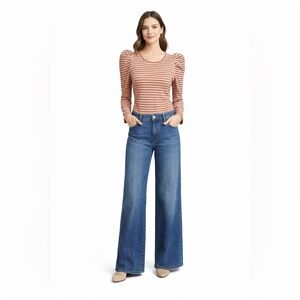 Maeve Anthropologie Classic Cotton Striped Ribbed Puff Sleeve Blouse Size Medium